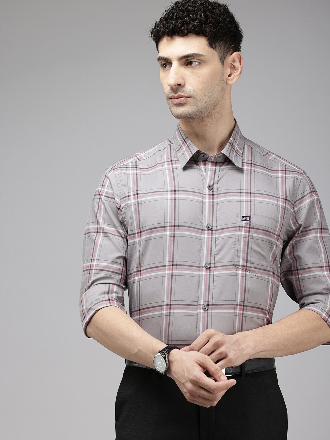 

Arrow Pure Cotton Manhattan Slim Fit Tartan Checks Opaque Formal Shirt, Grey
