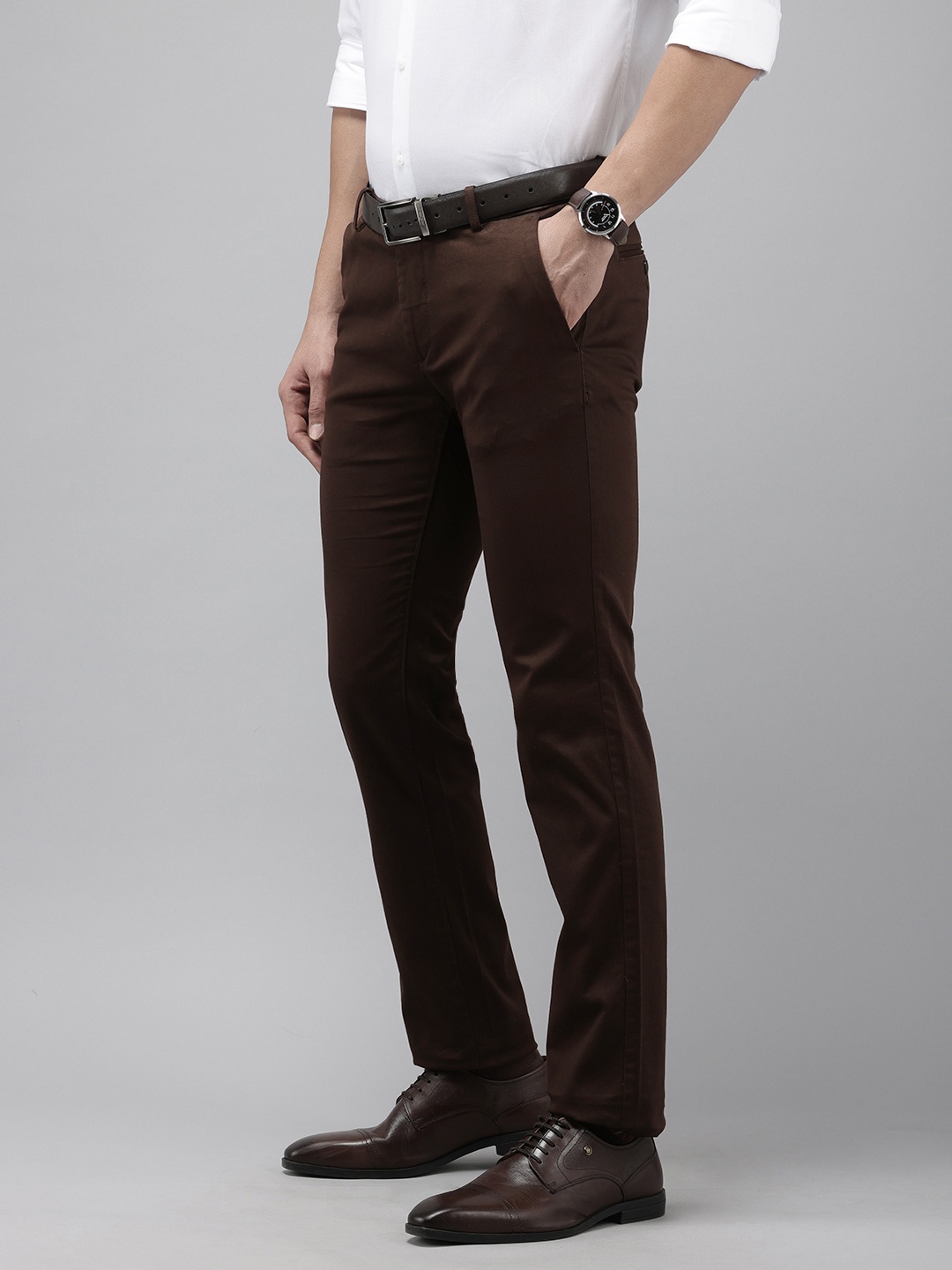 

Arrow Men Slim Fit Low-Rise Formal Trousers, Brown