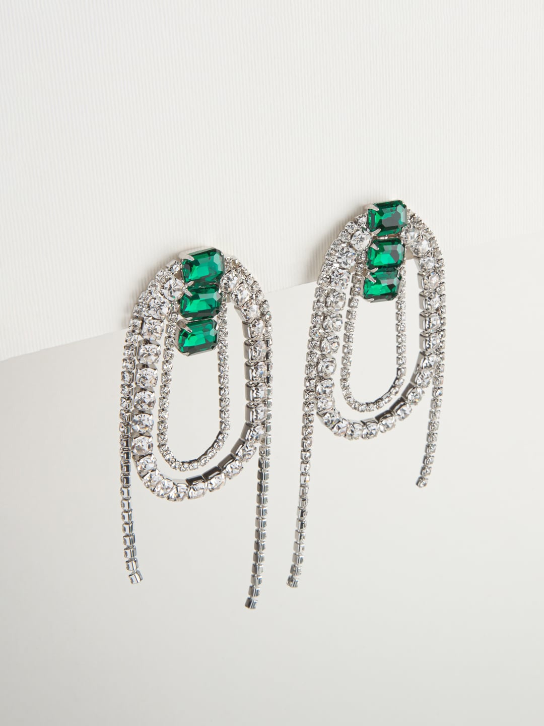 

WHITE LIES Alloy Rhinestone Contemporary Hoop Earrings, Silver