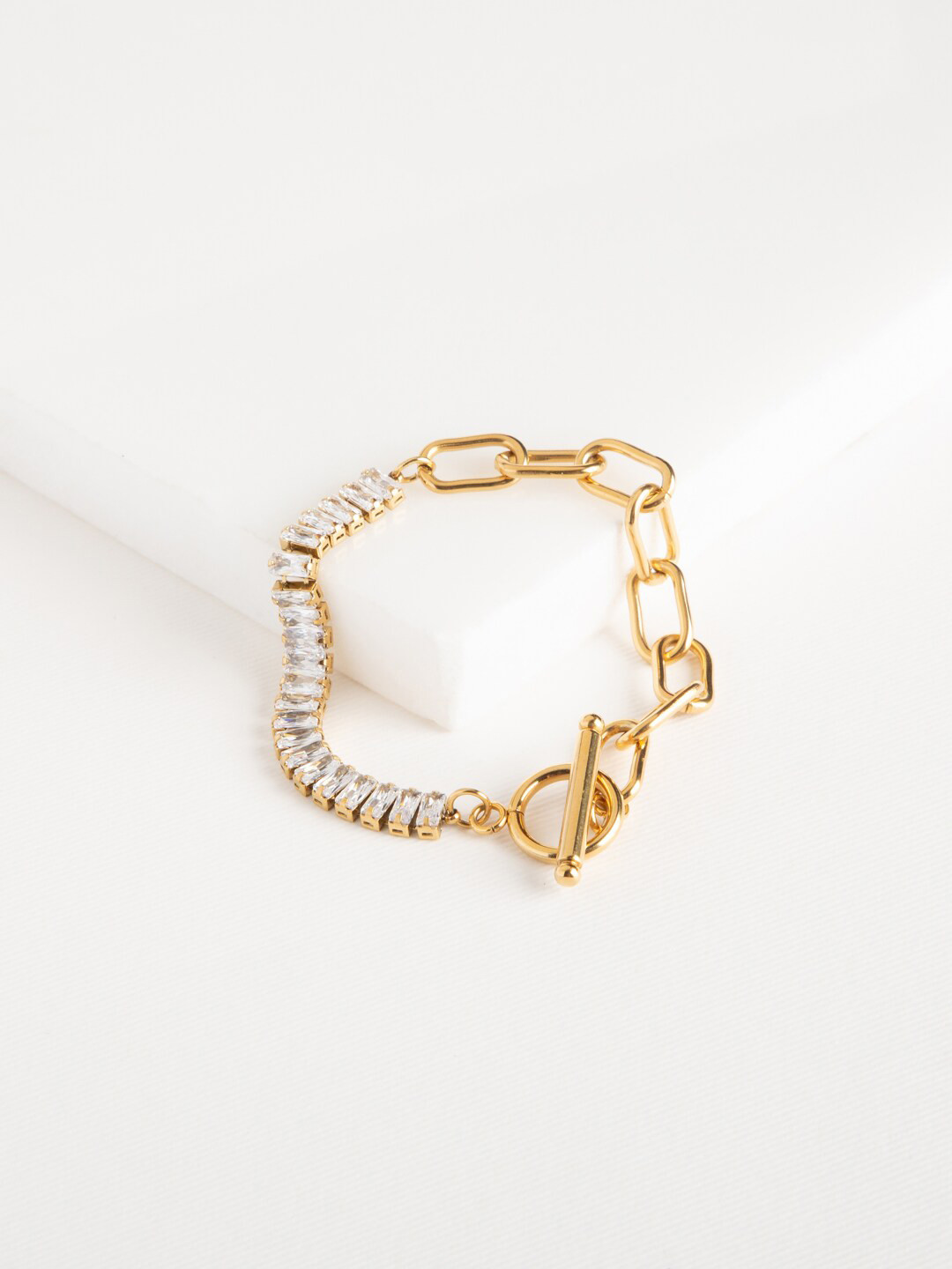 

WHITE LIES Gold-Plated Cubic Zirconia Link Bracelet