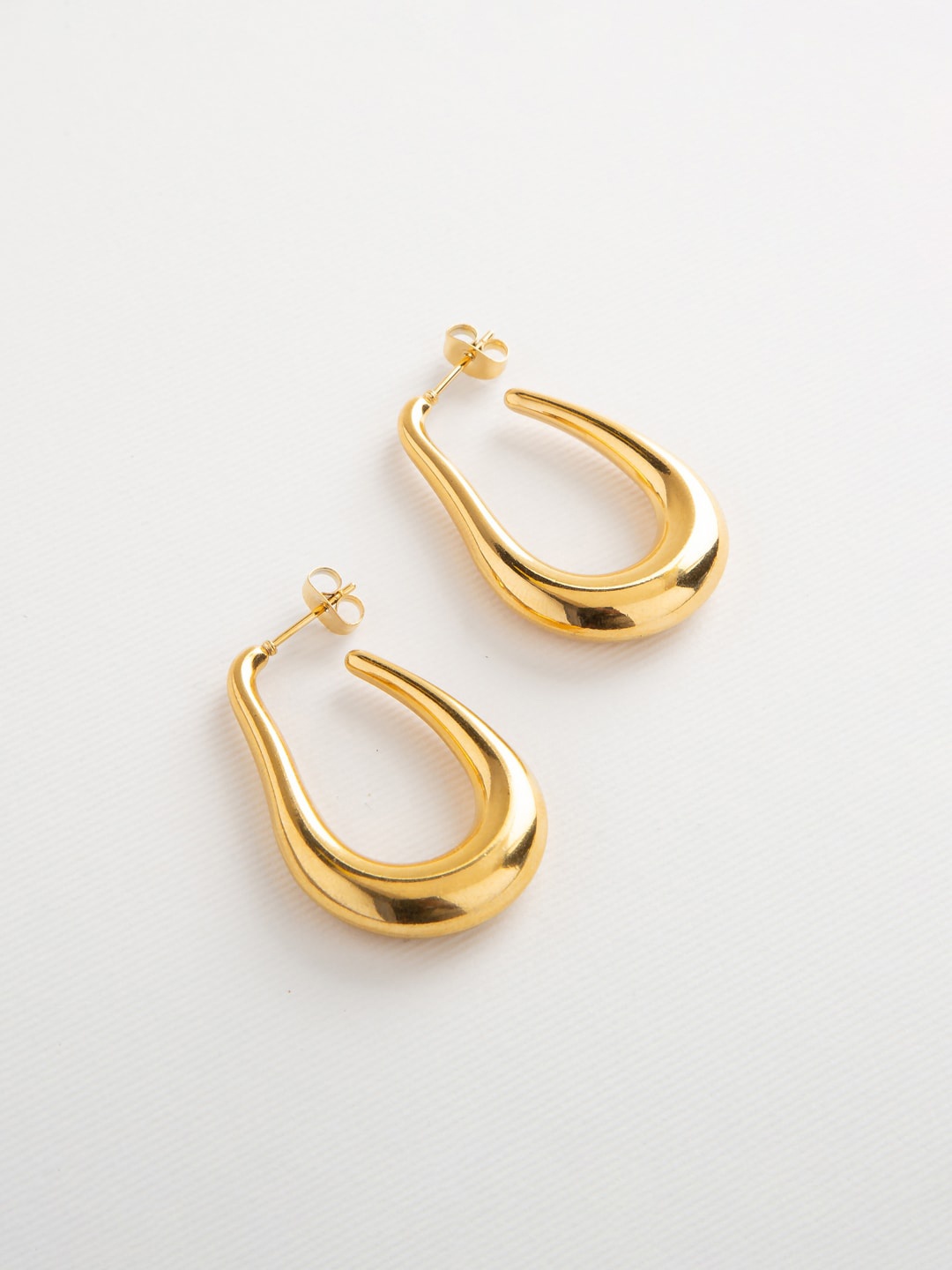 

WHITE LIES Stainless Steel Gold-Plated Contemporary Drop Earrings