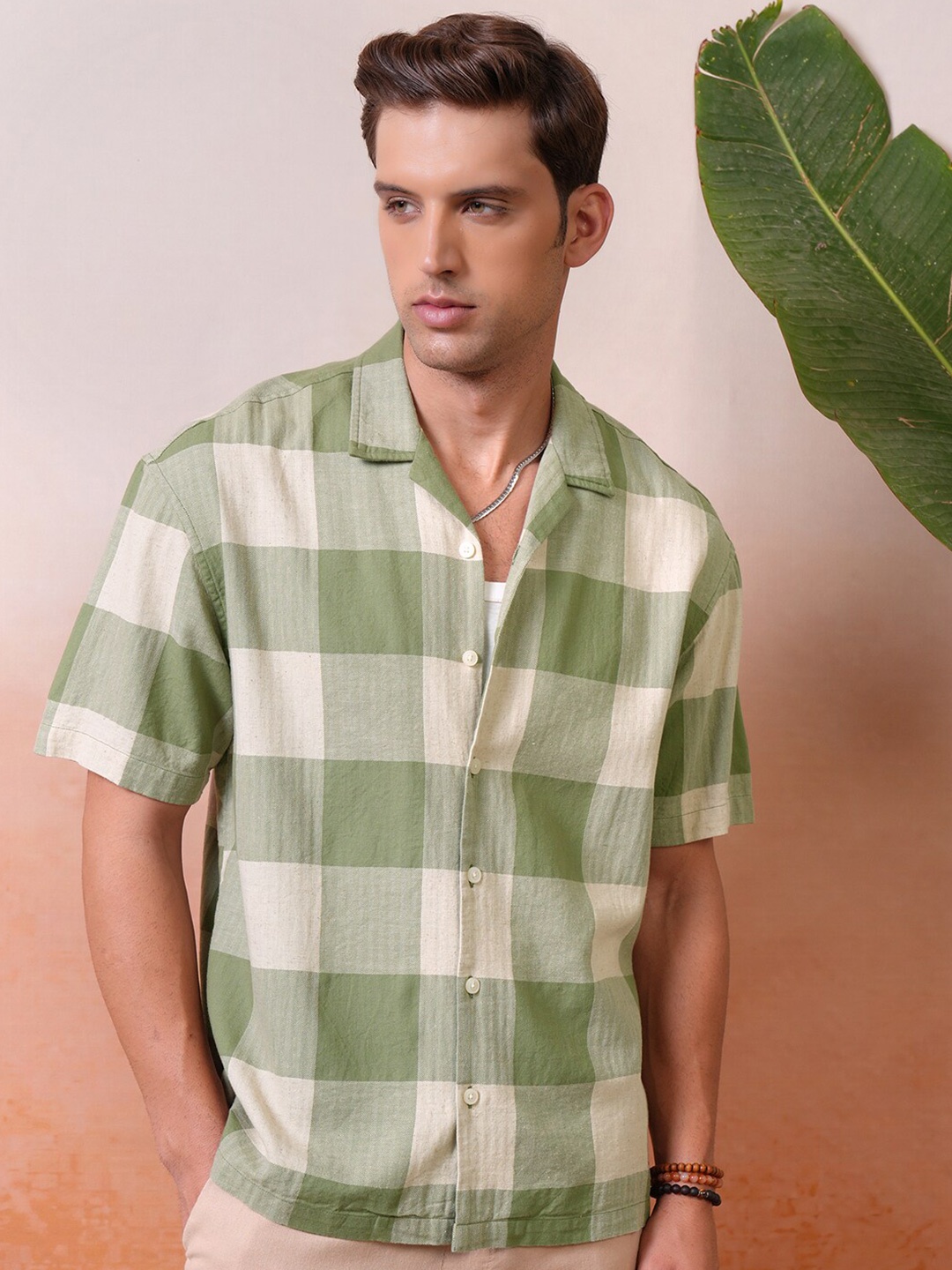 

Locomotive Premium Dobby Textured Cuban Collar Oversized Shirt, Olive
