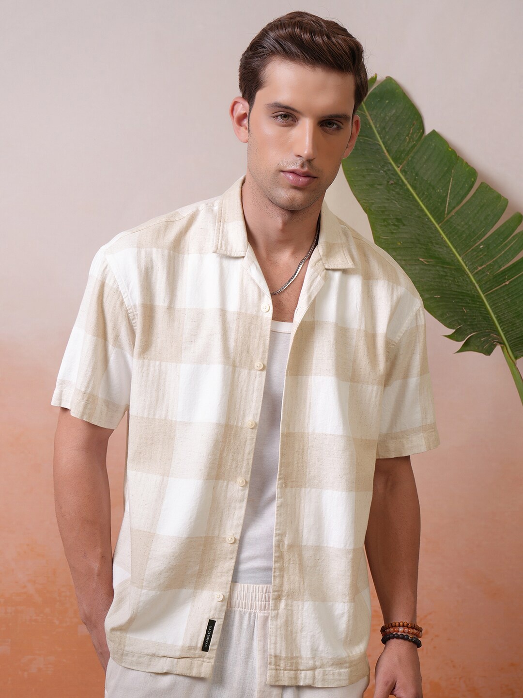 

Locomotive Premium Men Dobby Textured Cuban Collar Oversized Shirt, White