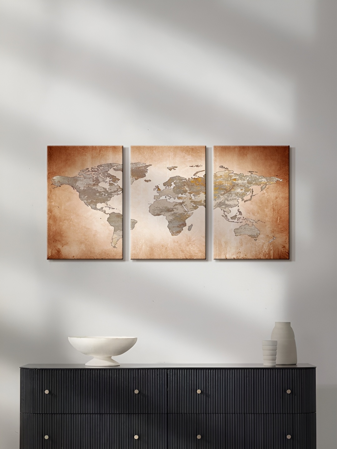 

999Store Brown & White 3 Pieces Canvas Wall Art