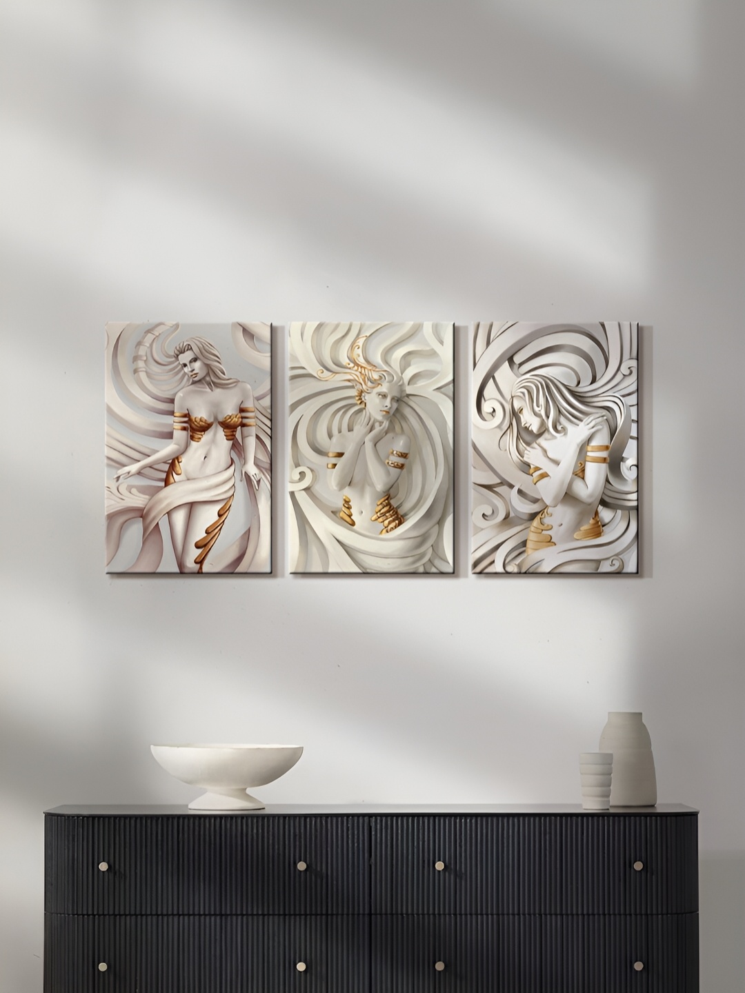 

999Store White & Beige 3 Pieces Canvas Wall Art