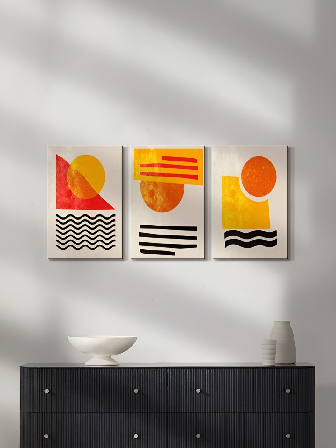 

999Store White & Orange 3 Pieces Canvas Paintings Wall Art