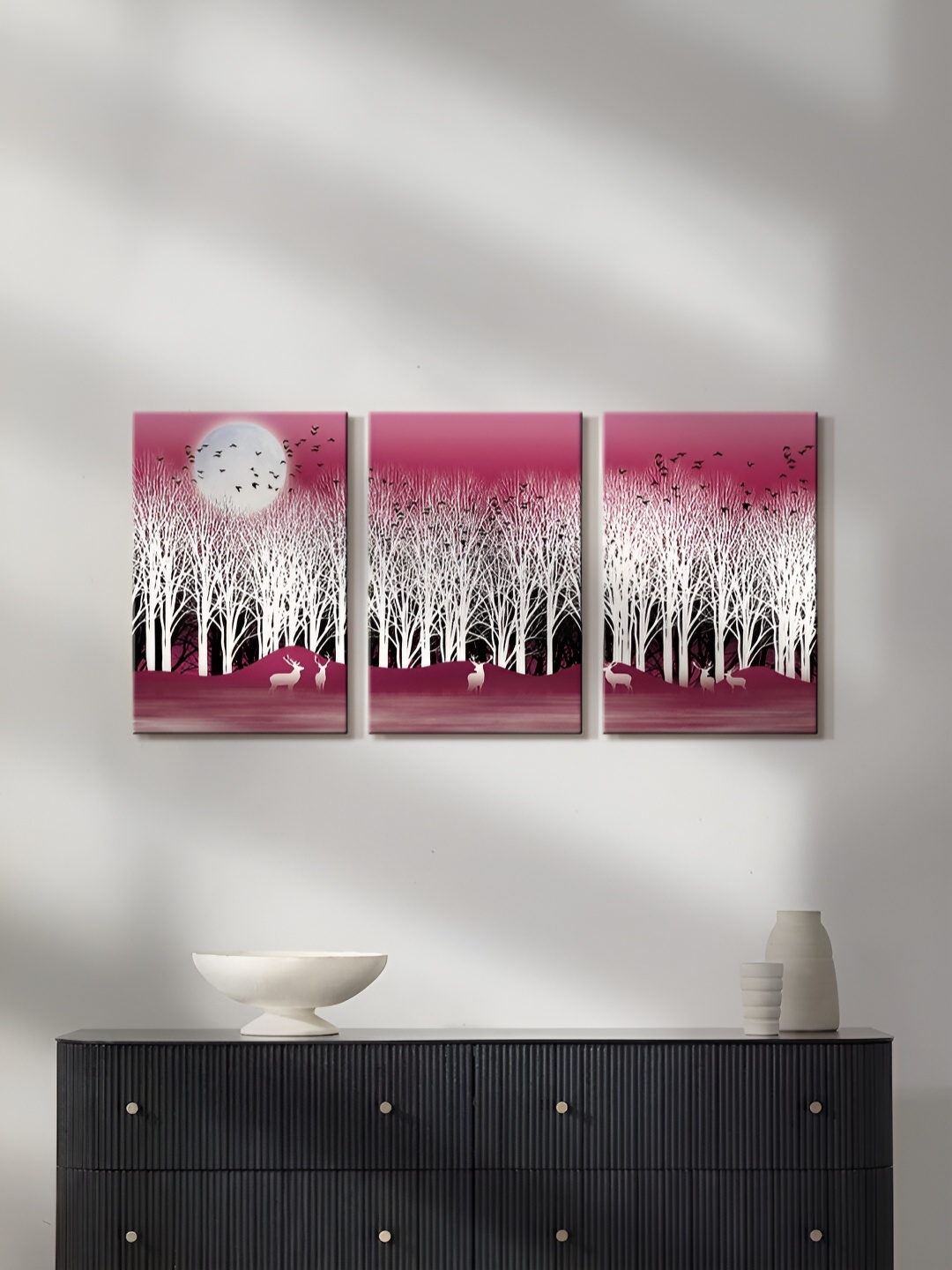 

999Store Red & White 3 Piece Canvas Floral Painting Wall Arts