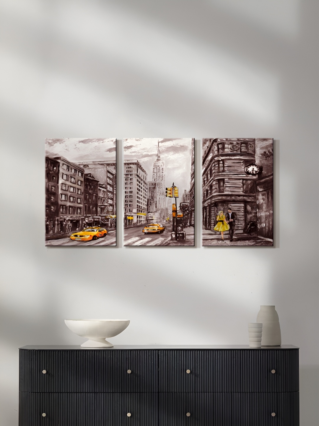 

999Store Grey & Brown 3 Pieces Canvas Painting Wall Art