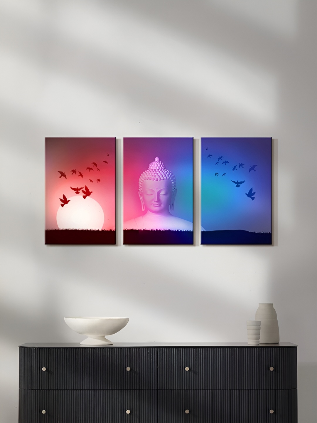 

999Store Blue & Red 3 Pieces Canvas Wall Art