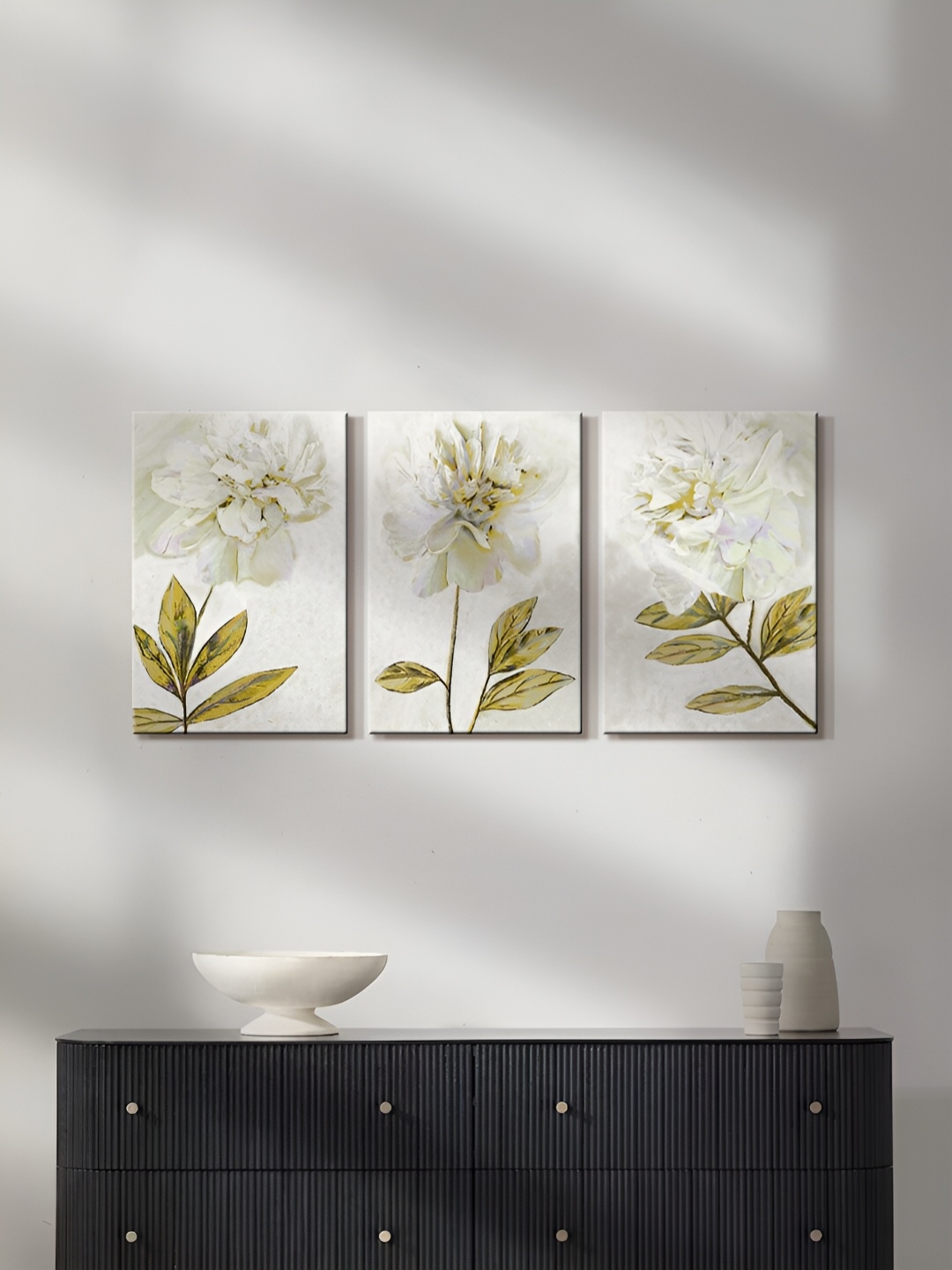 

999Store White & Yellow 3 Piece Canvas Paintings Wall Art