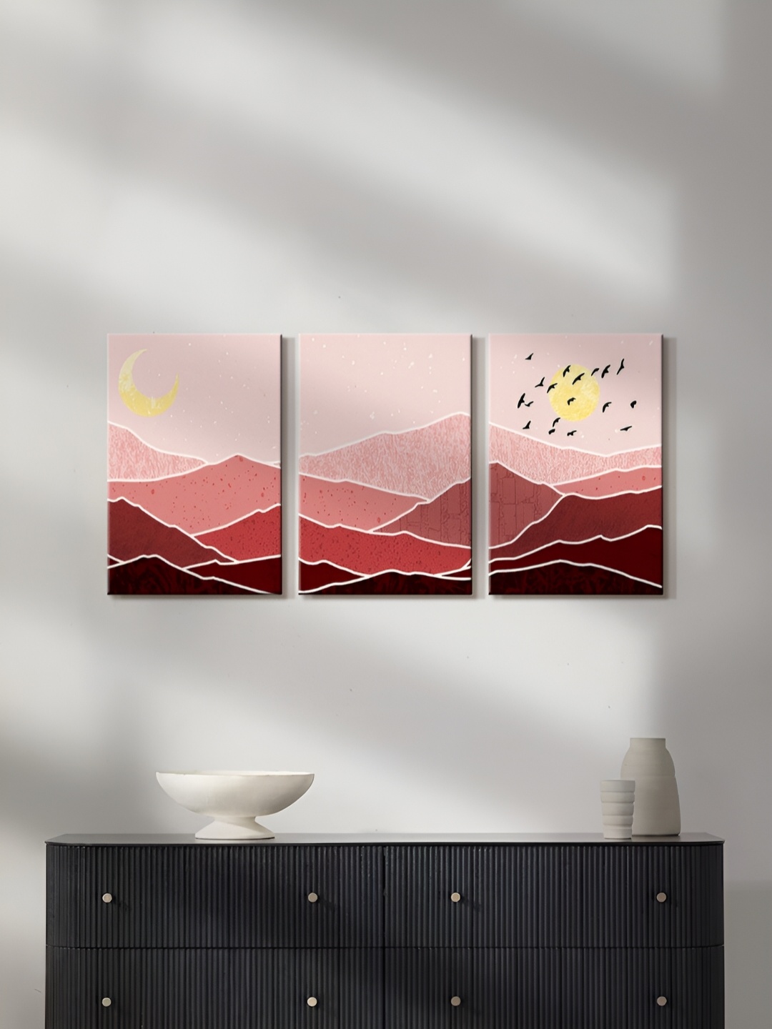

999Store Pink & Red 3 Pieces Canvas Wall Paintings