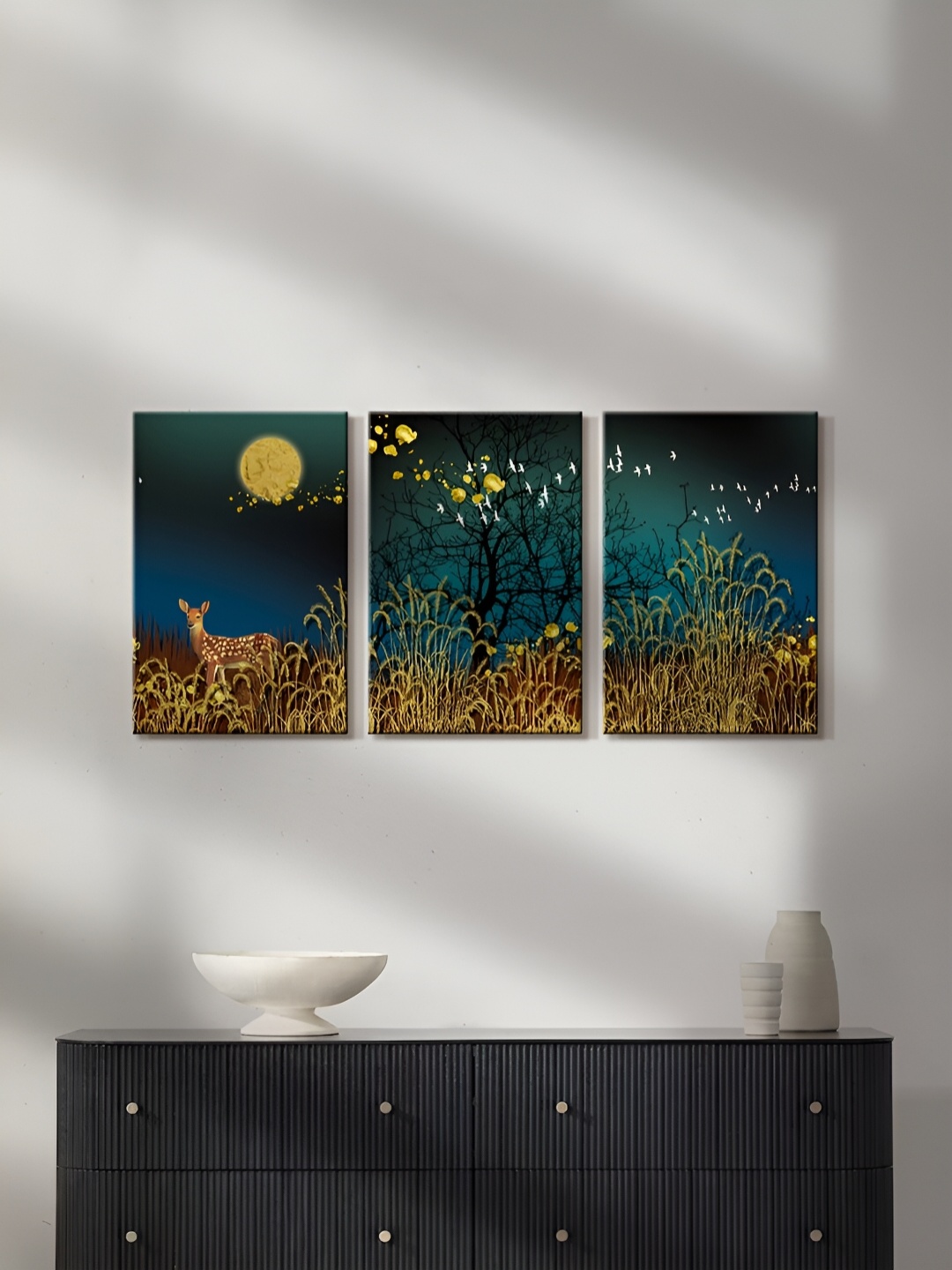 

999Store Blue & Brown 3 Piece Canvas Paintings Wall Art