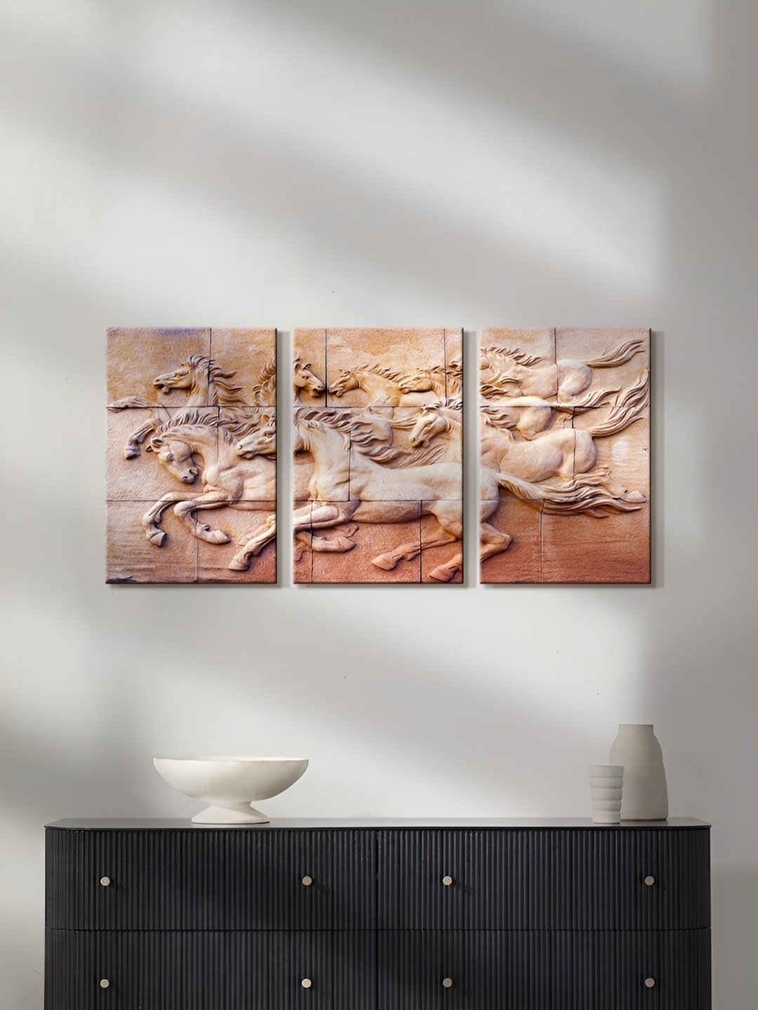 

999Store Brown & White 3 Pieces Canvas Wall Art