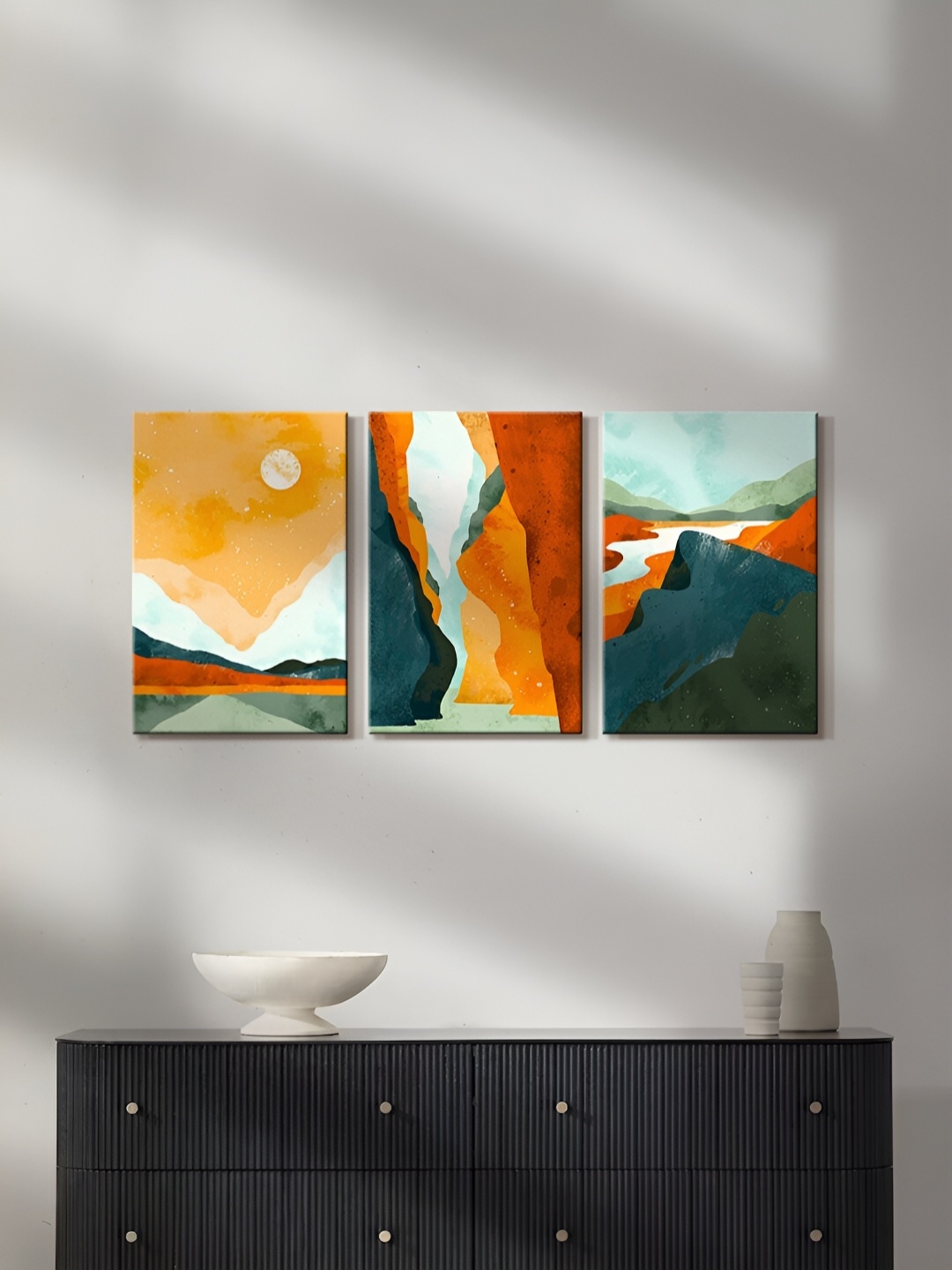 

999Store Green & White 3 Piece Canvas Painting Wall Arts