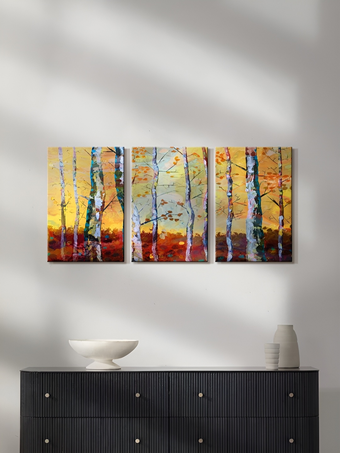 

999Store Black & White 3 Pieces Canvas Floral and Botanical Wall Paintings