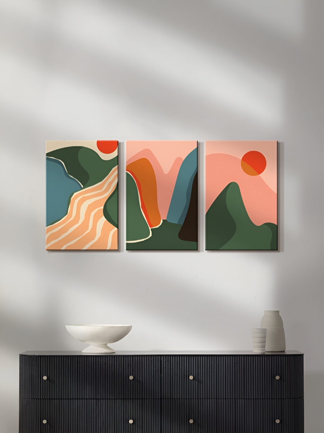 

999Store Green & Red 3 Pieces Canvas Wall Paintings