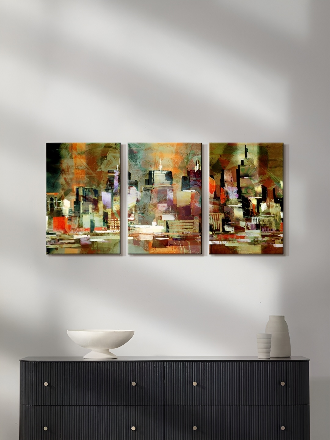 

999Store Brown & White 3 Piece Canvas Abstract Paintings Wall Art