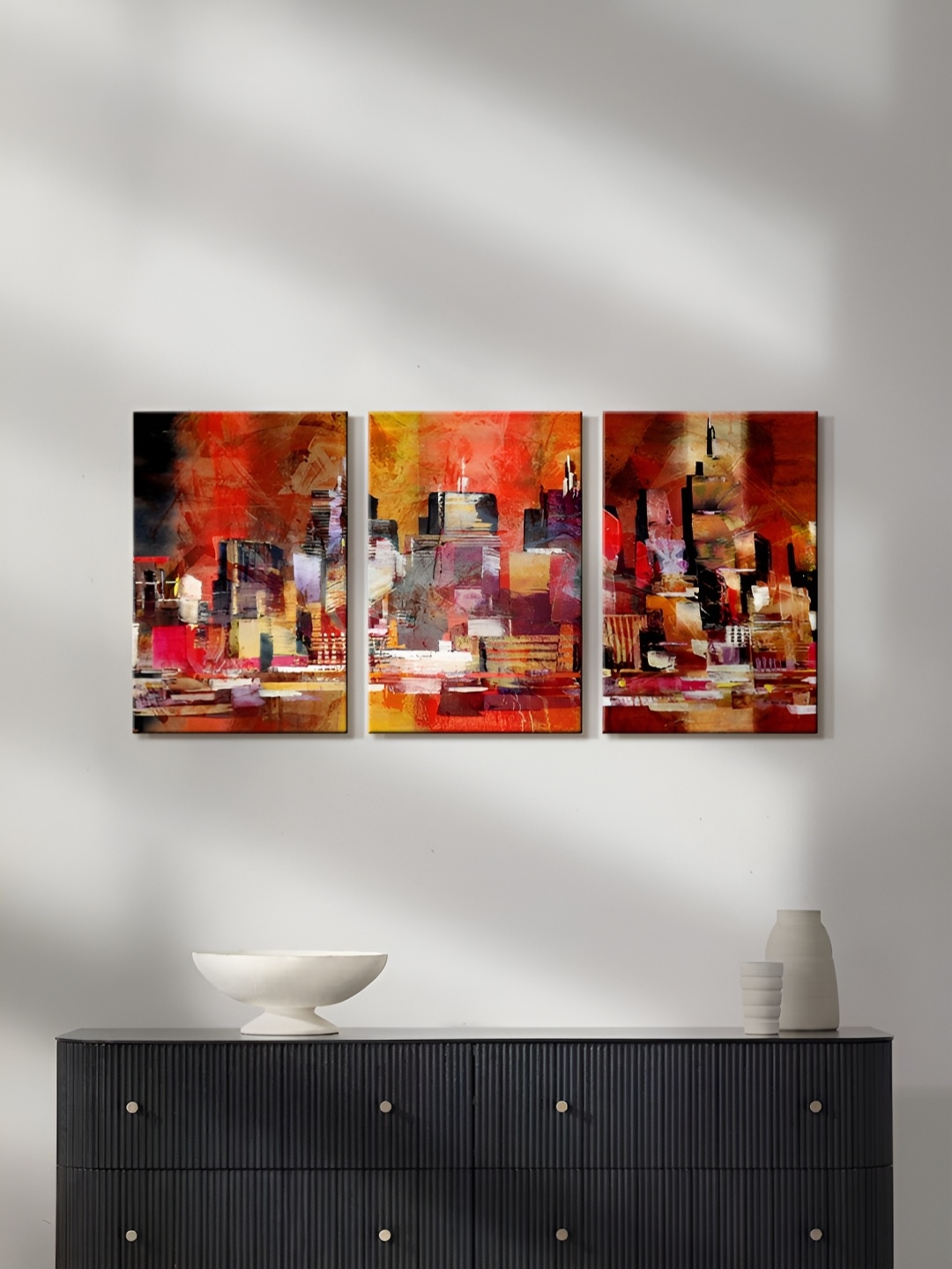 

999Store Brown & Red 3 Pieces Canvas Wall Art