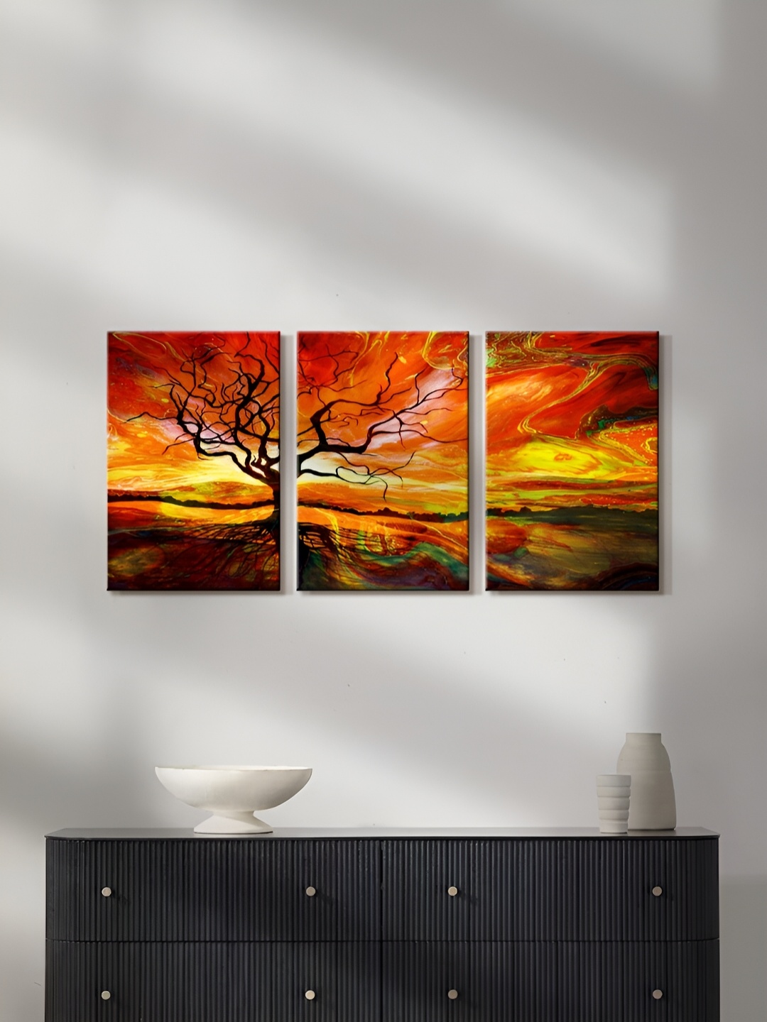 

999Store Brown & Red 3 Pieces Canvas Wall Paintings