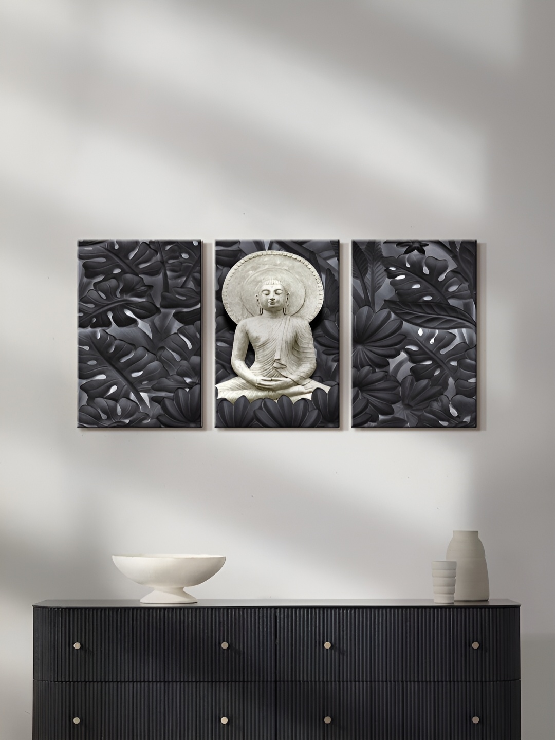 

999Store Black & White 3Pcs Canvas Religious Buddha Wall Paintings