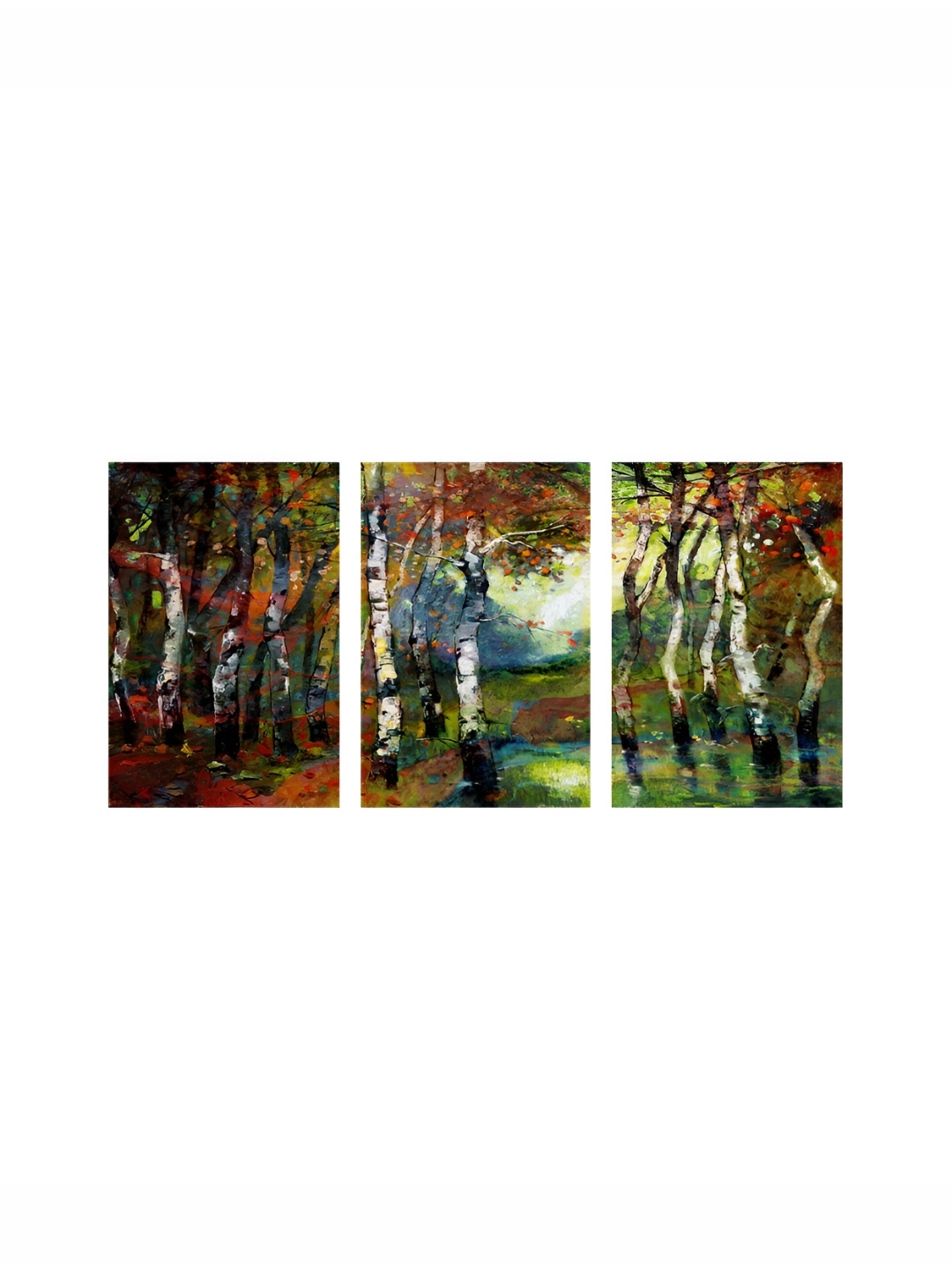 

999Store Green & Red 3 Pieces Canvas Colorful Tree Printed Wall Aarts