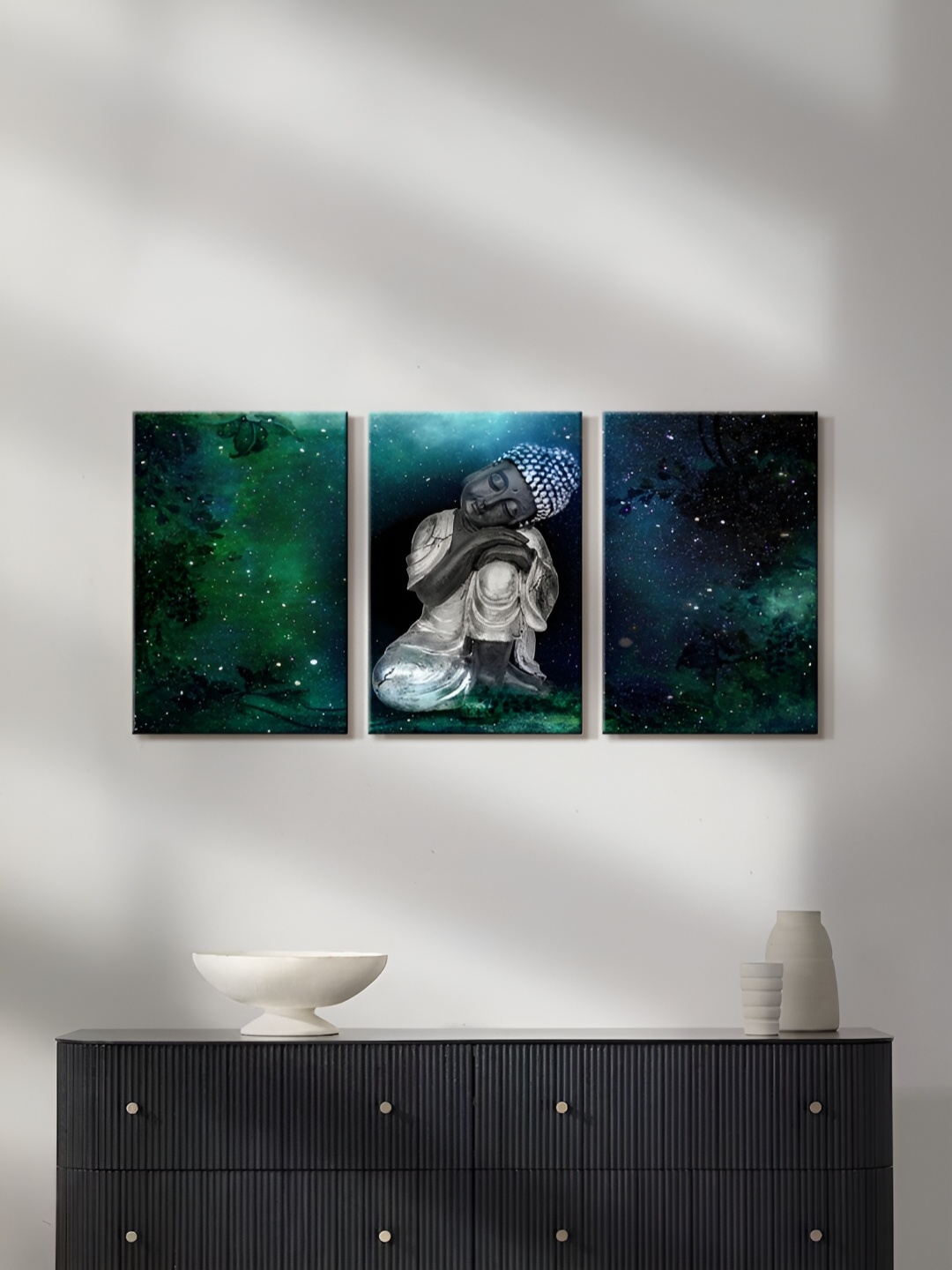 

999Store Green & Blue 3 Pieces Religious Canvas Wall Arts