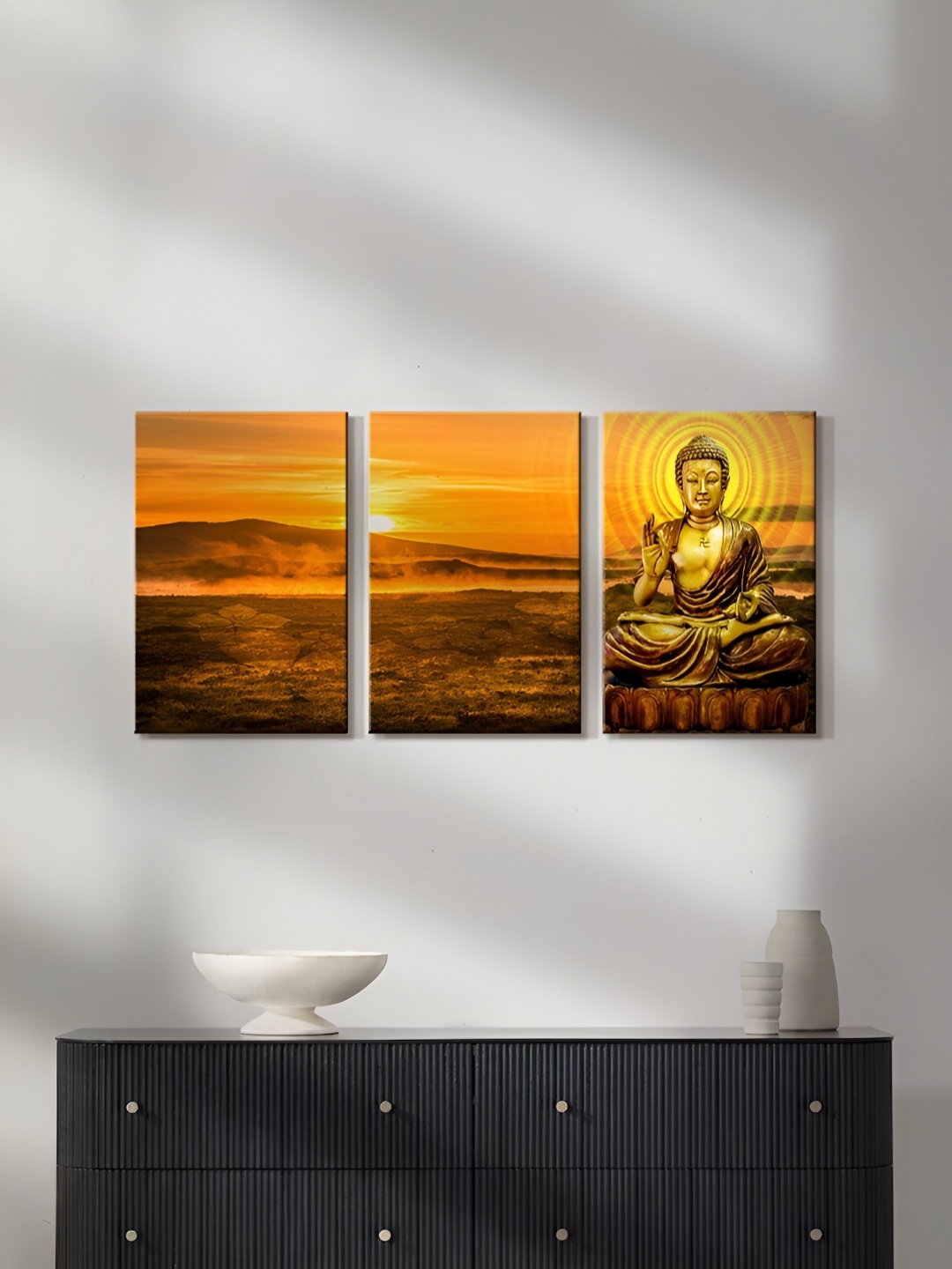 

999Store Gold-Toned & Brown 3Pcs Canvas Religious Wall Paintings