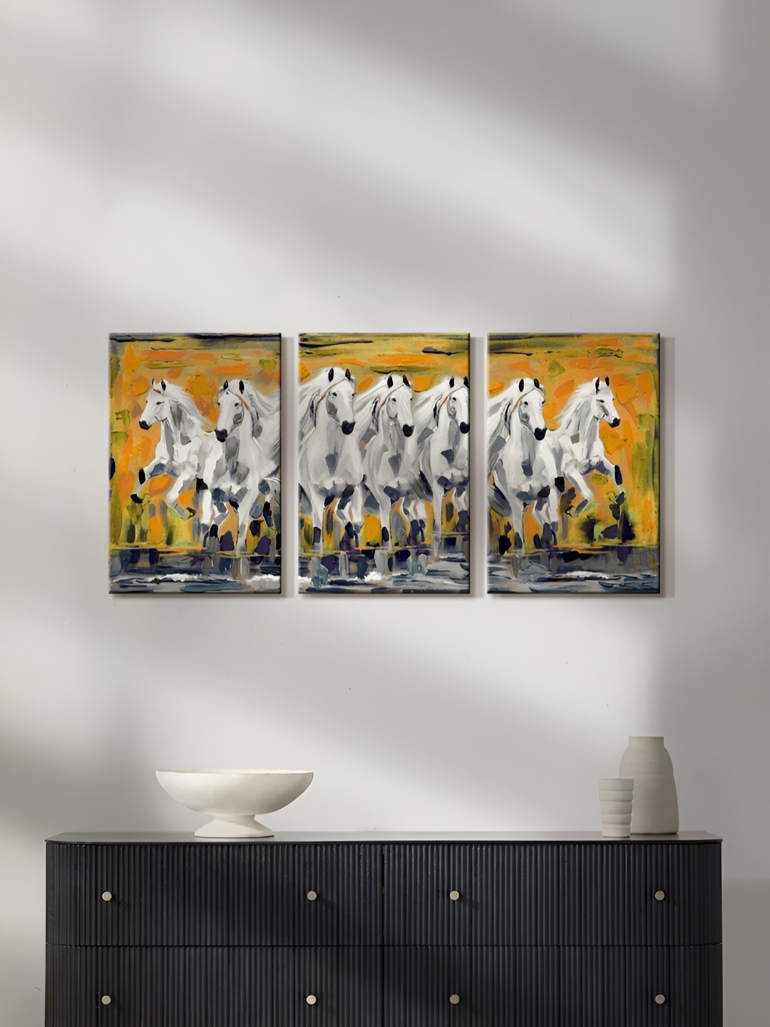 

999Store Yellow & White 3 Pieces Birds & Animals Canvas Wall Arts