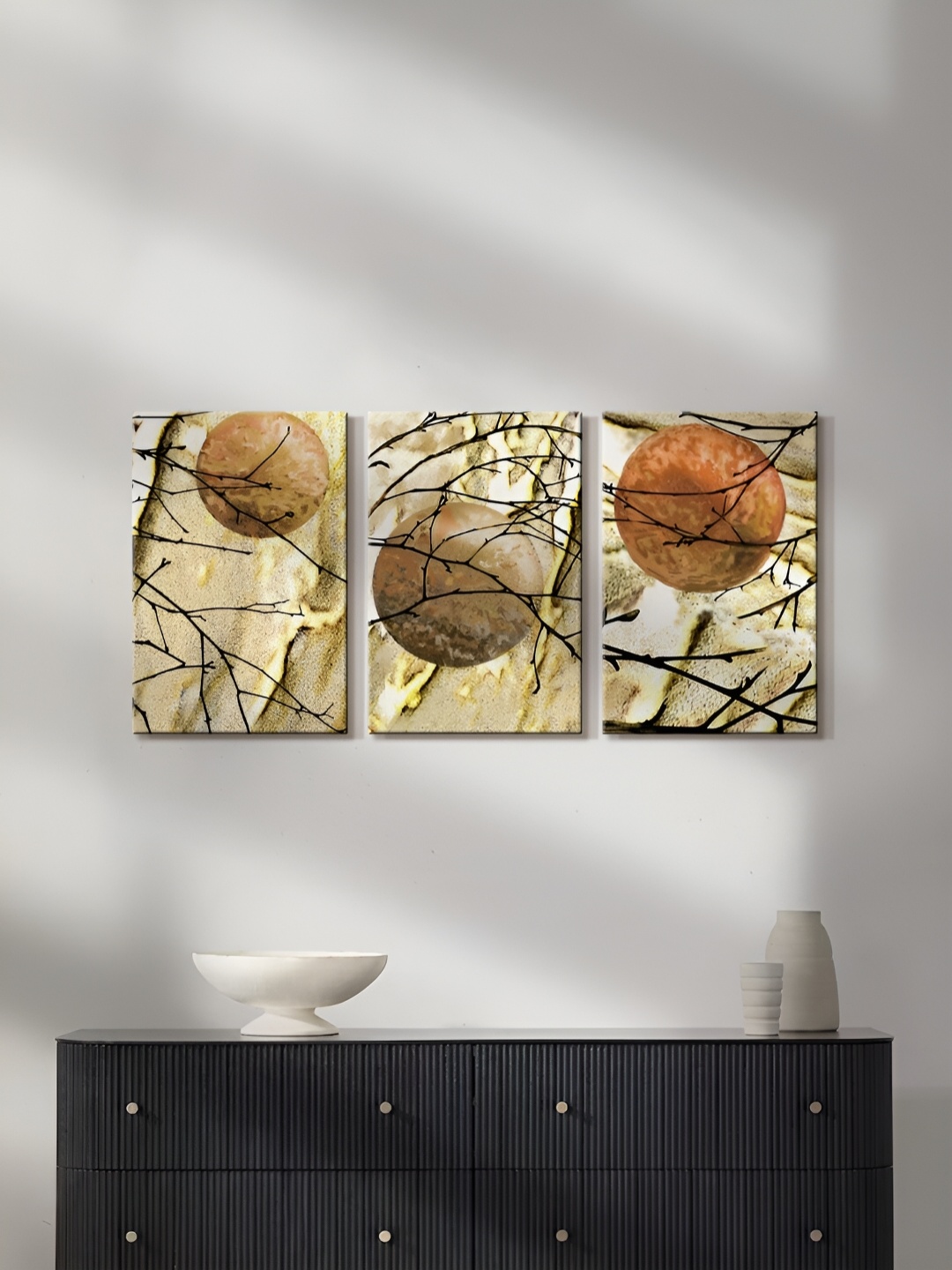 

999Store Gold-Toned & Black 3 Pieces Canvas Wall Paintings