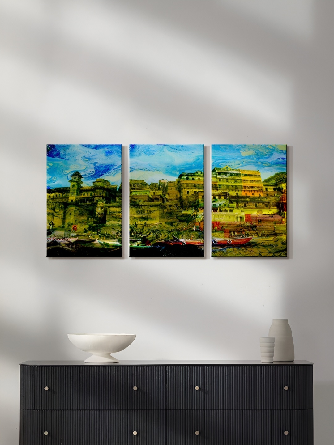 

999Store Yellow & Blue 3 Pieces Canvas Painting Wall Art