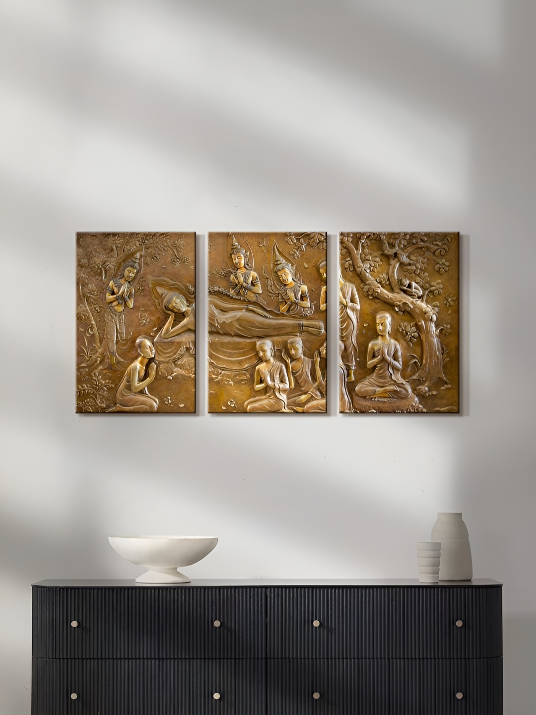 

999Store Brown 3 Piece Canvas Religious Painting Wall Art