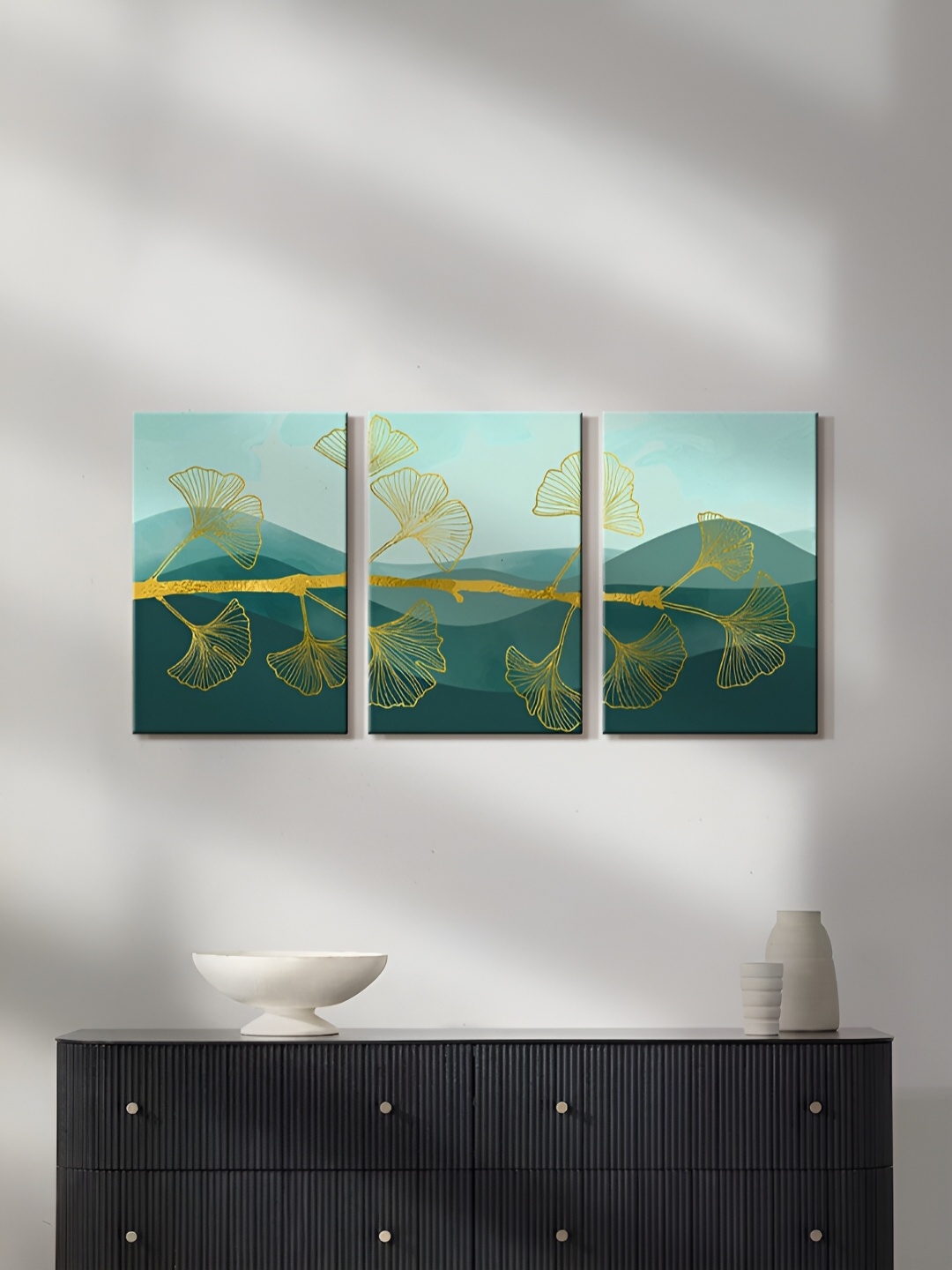 

999Store Green & Blue 3 Pieces Canvas Canvas Painting Wall Arts