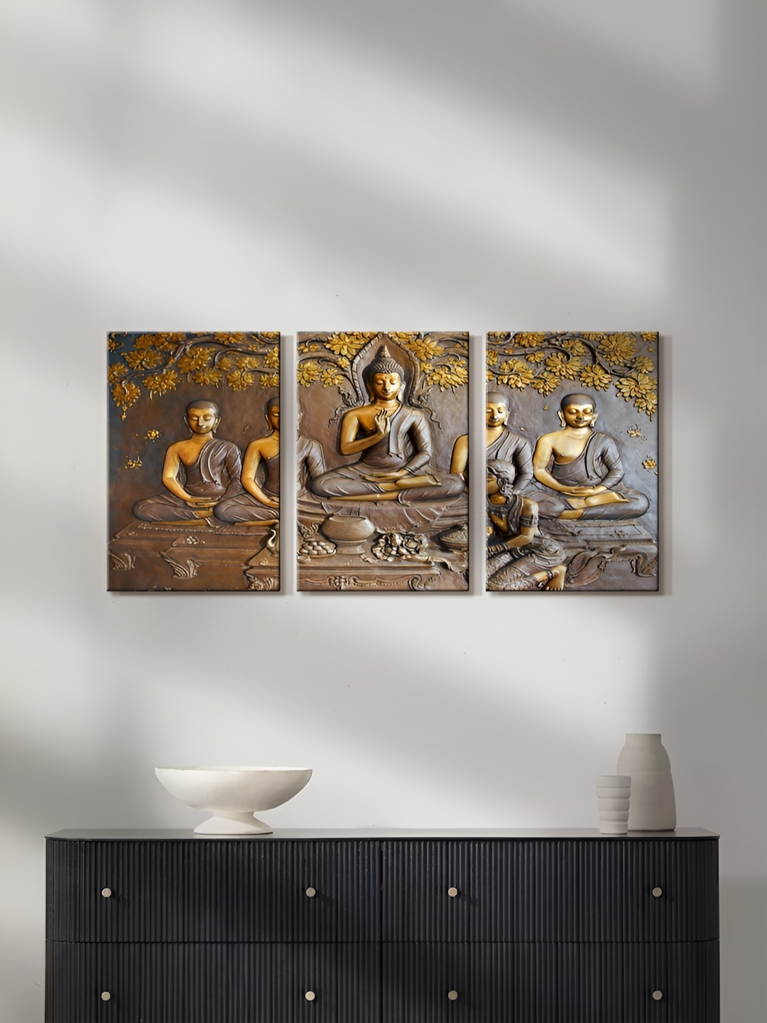 

999Store Brown & Gold-Toned 3 Piece Canvas Paintings Wall Art