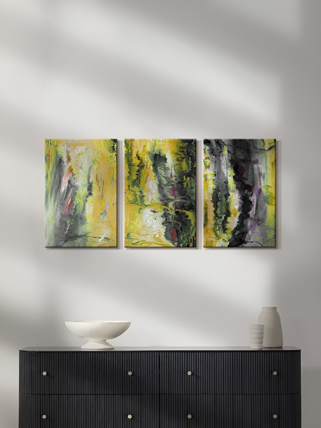 

999Store Yellow & Black 3 Piece Canvas Other Painting Wall Art