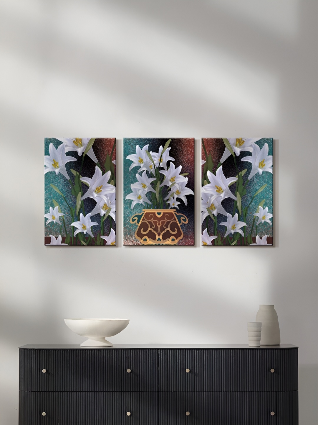 

999Store Green & White 3 Piece Canvas Floral and Botanical Paintings Wall Art