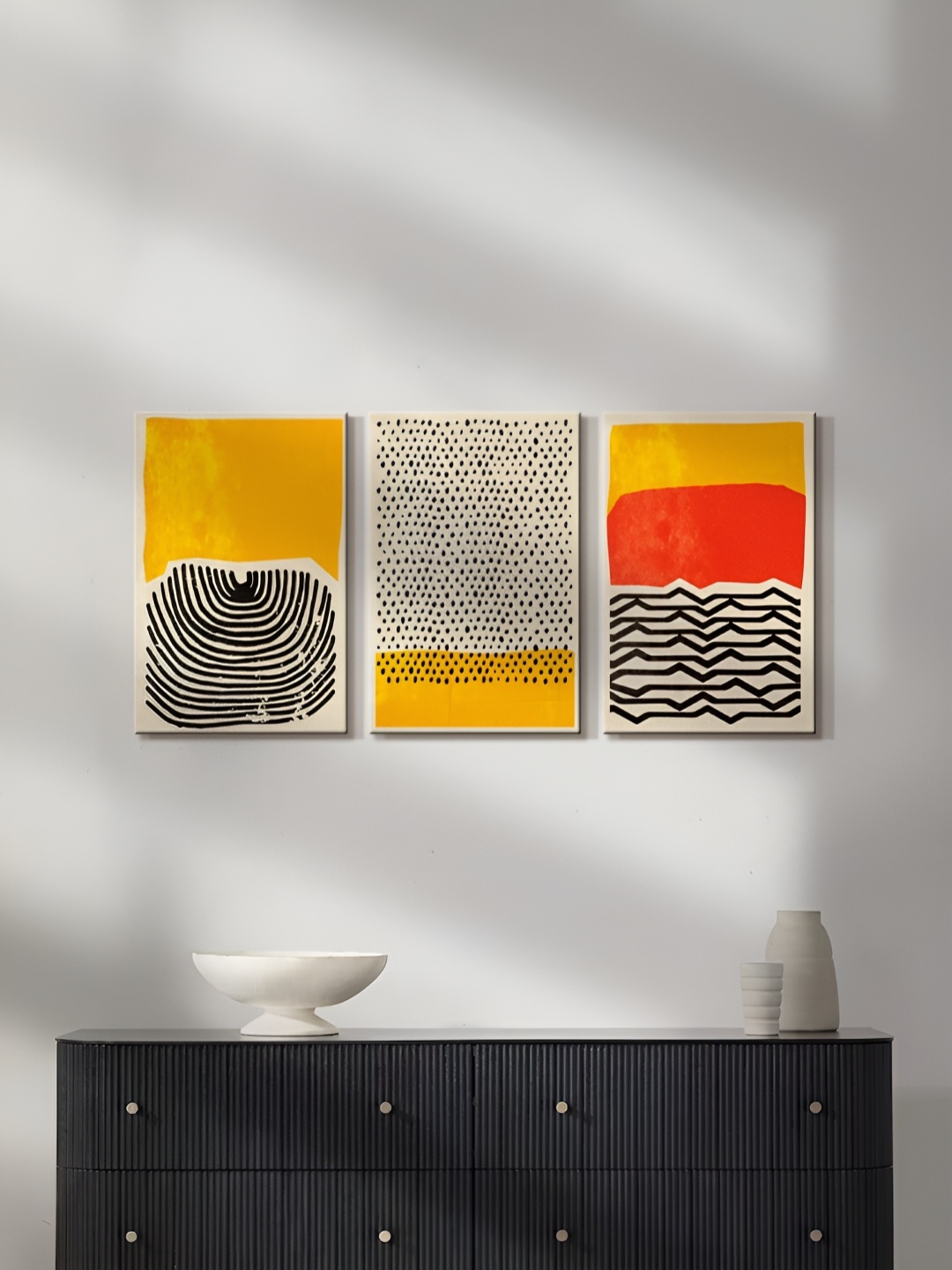 

999Store Yellow & Beige 3 Piece Canvas Paintings Wall Art