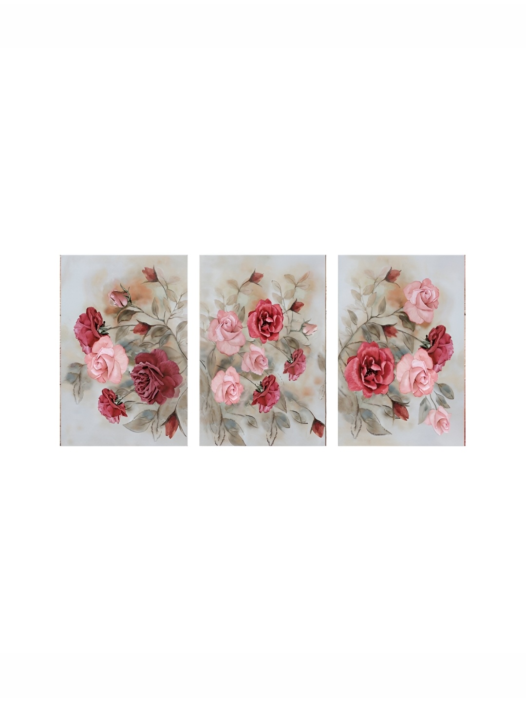 

999Store White & Red 3 Pieces Floral Canvas Paintings Wall Art