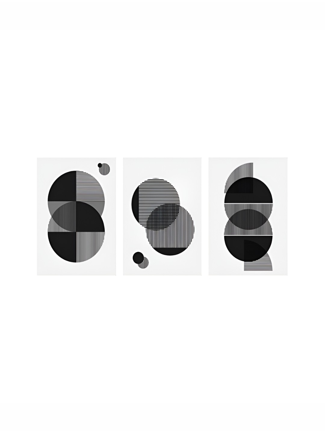 

999Store White & Black 3 Pieces Black Circle Abstract Canvas Wall Art