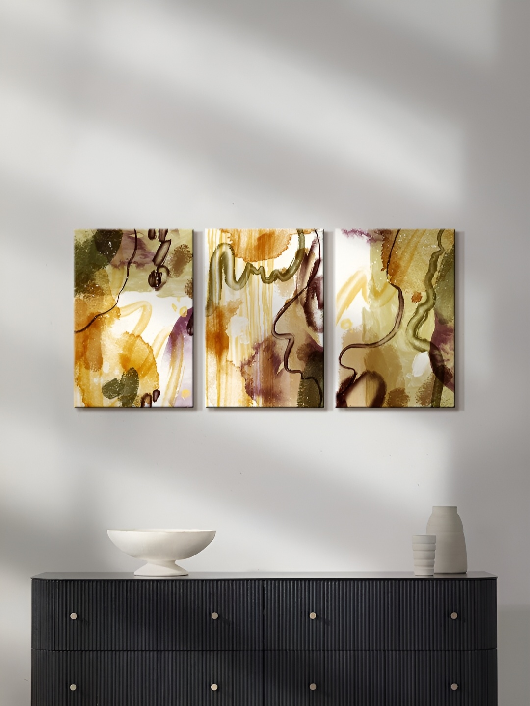 

999Store Brown & Green 3 Piece Canvas Abstract Paintings Wall Art