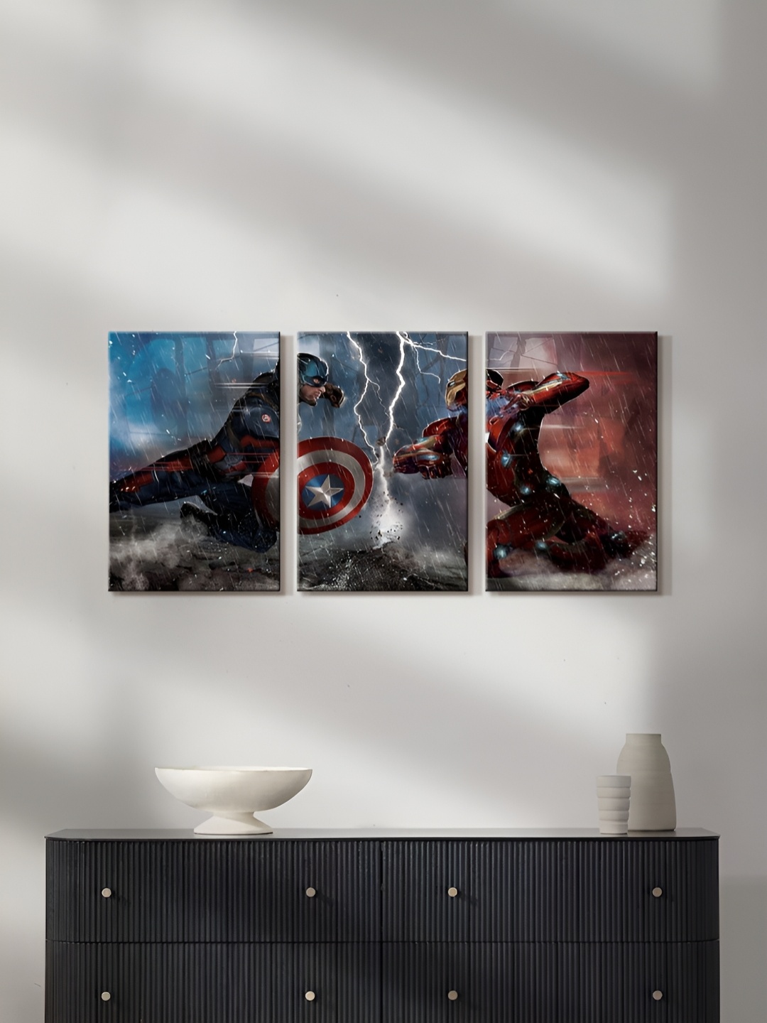 

999Store Blue & Brown 3 Pieces Avengers Fight Canvas Painting Wall Arts