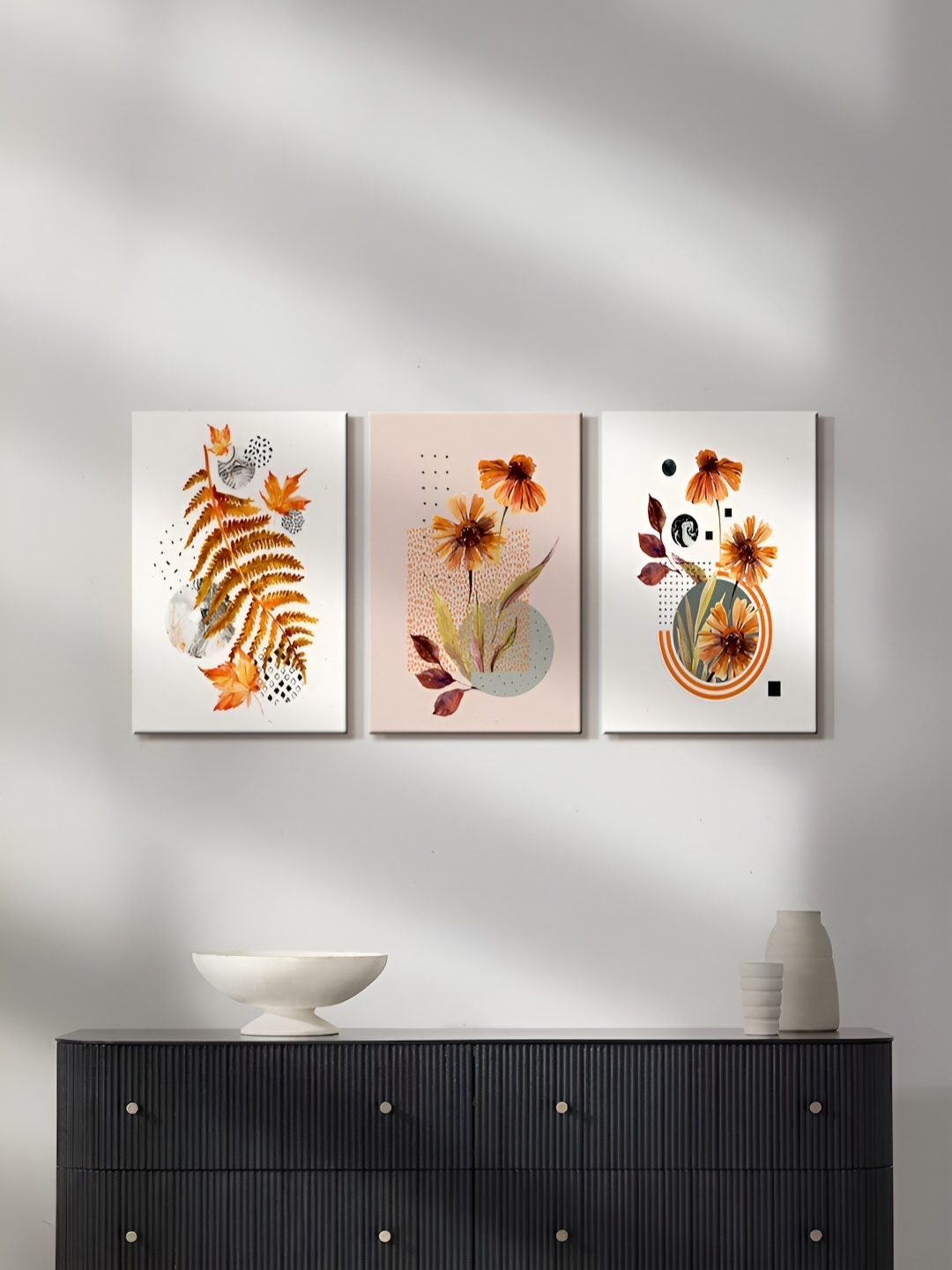 

999Store White & Orange 3 Piece Canvas Other Painting Wall Art