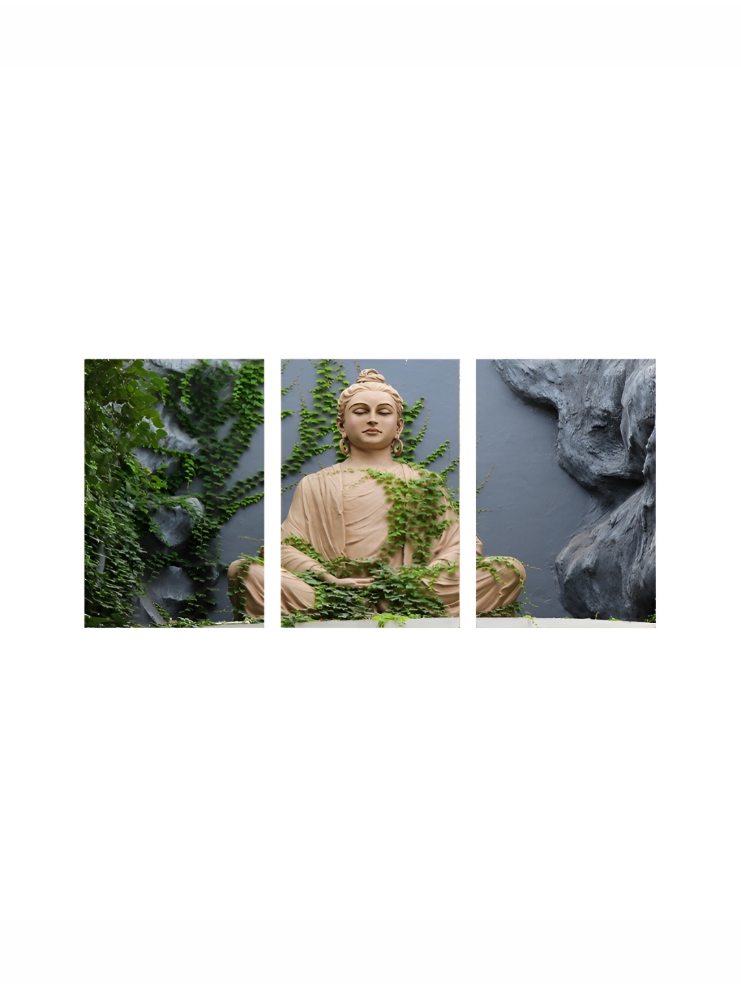 

999Store Grey 3 Piece Canvas Buddha With Teers Wall Art