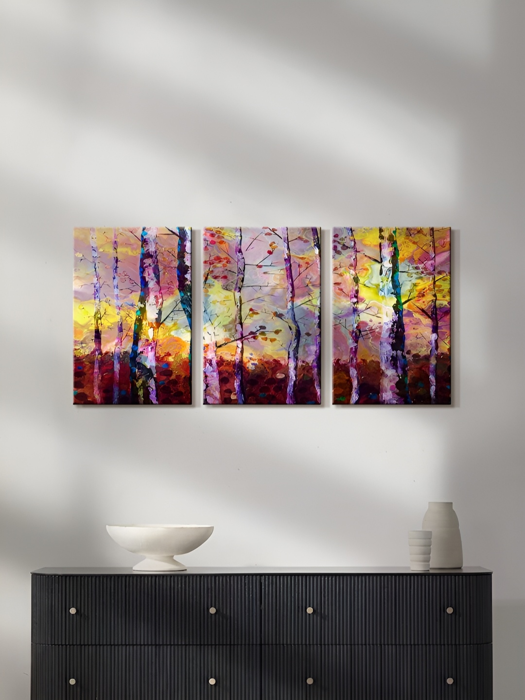 

999Store Purple & Yellow 3 Piece Canvas Other Painting Wall Art