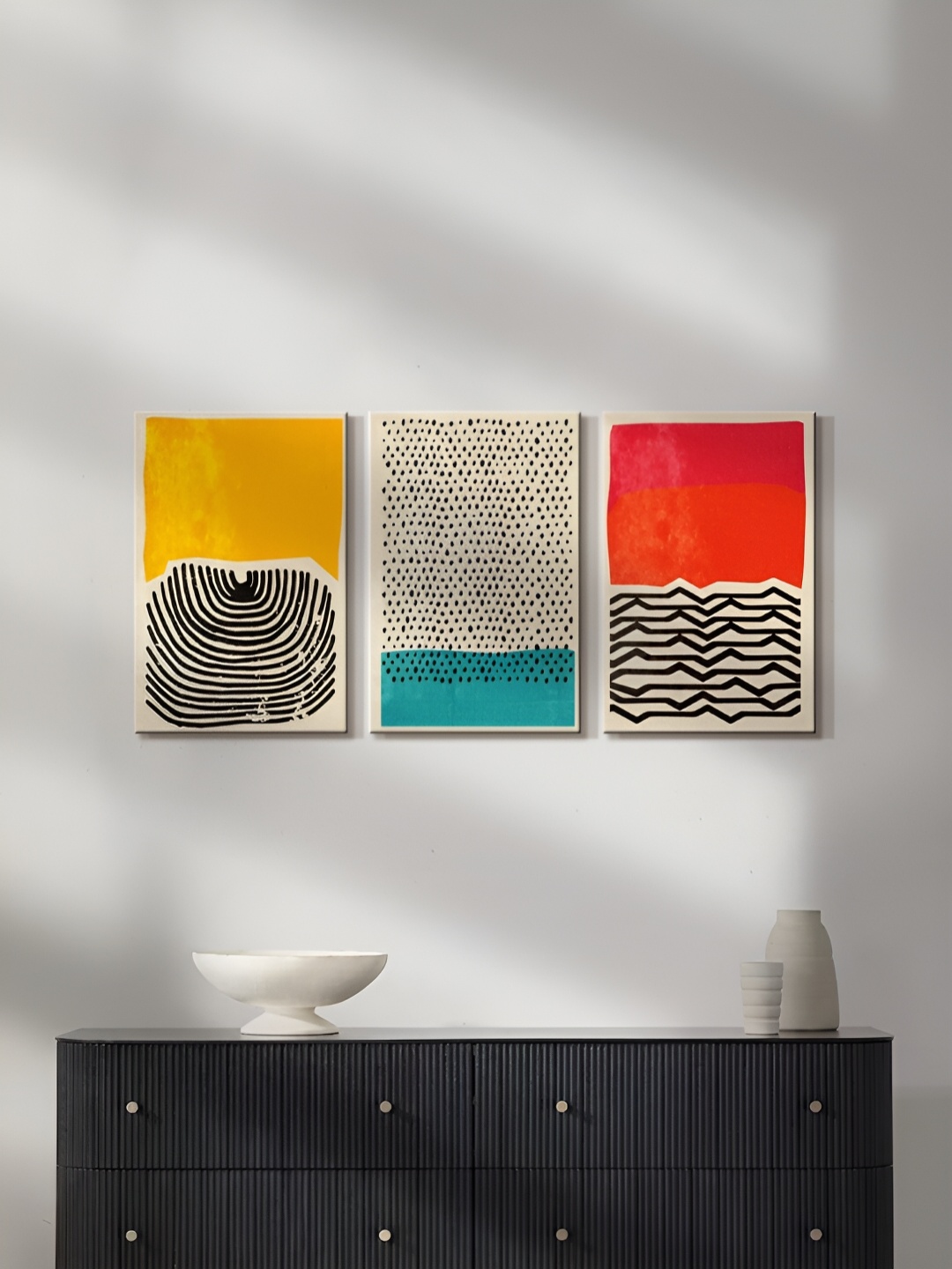 

999Store White & Yellow 3 Piece Canvas Paintings Wall Art
