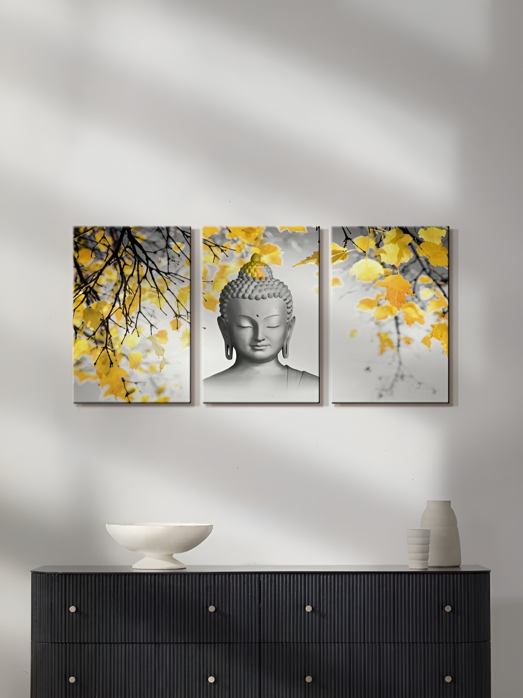 

999Store Grey & Yellow 3 Pieces Canvas Religious Paintings Wall Art