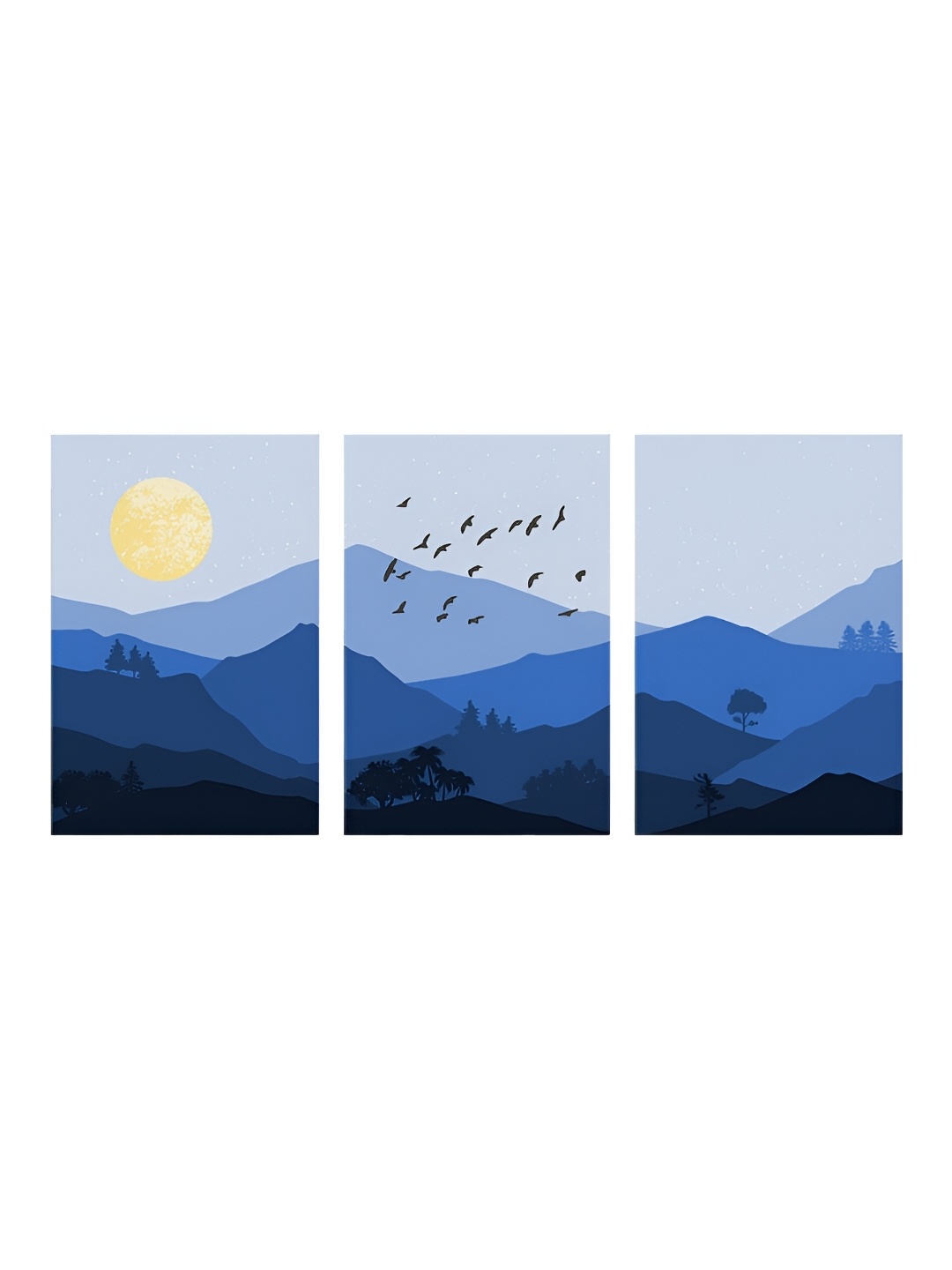 

999Store Blue & Yellow 3 Pieces Canvas Sunset On The Mountain Wall Art