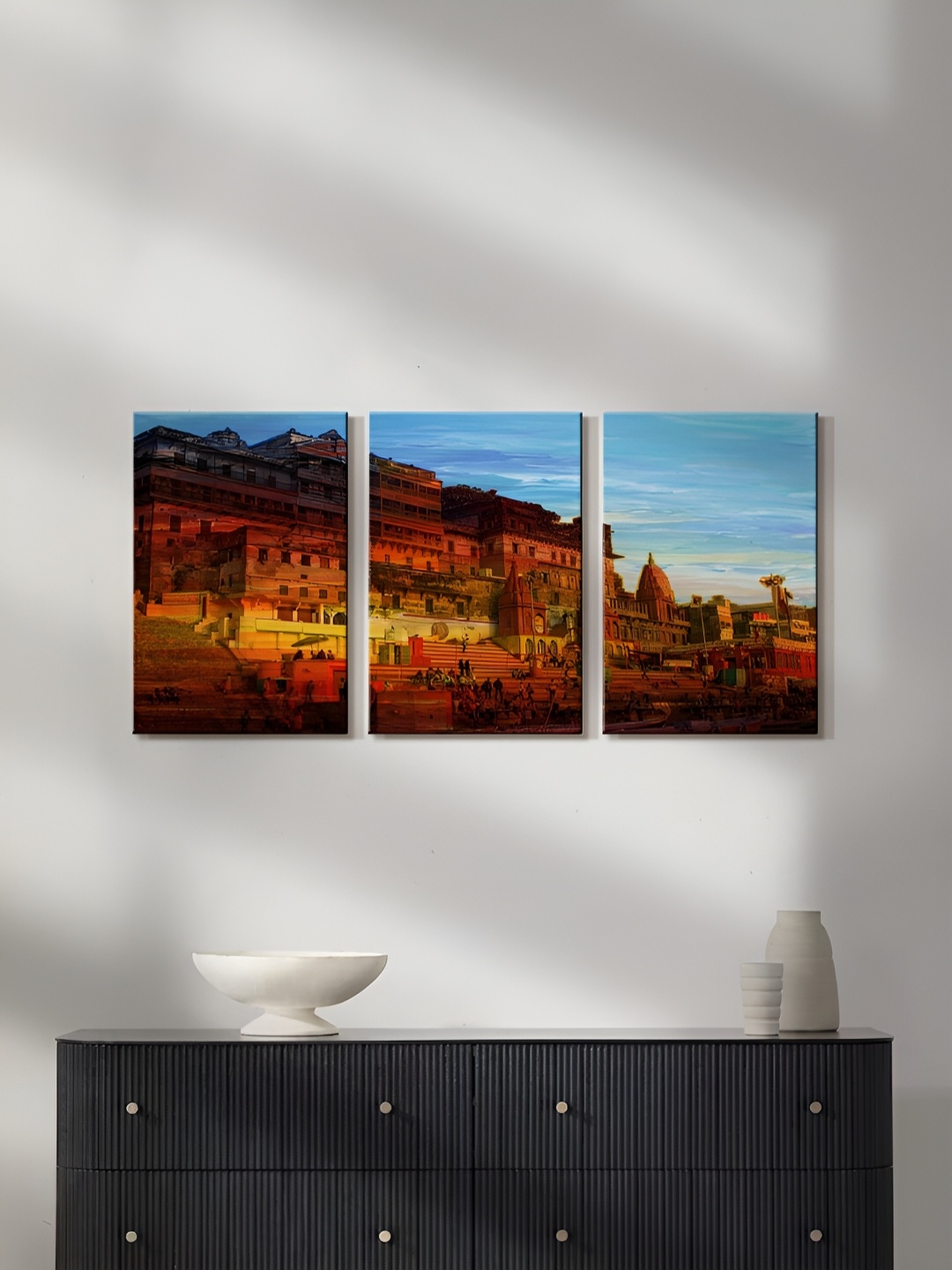 

999Store Brown & Blue 3 Pieces Canvas Wall Art
