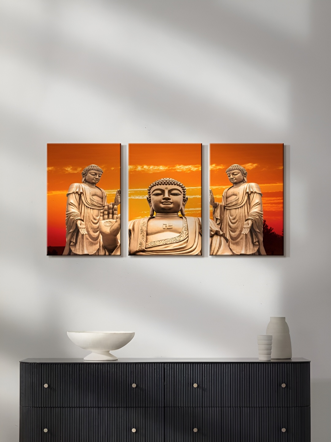 

999Store Brown & Orange 3 Pieces Canvas Painting Wall Arts