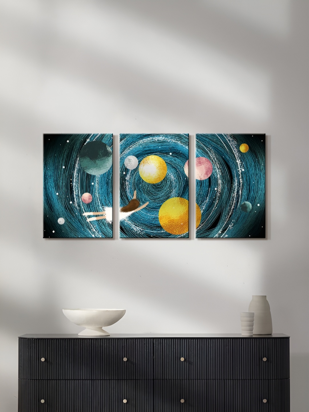 

999Store Blue & Yellow 3 Pieces Canvas Paintings Wall Art