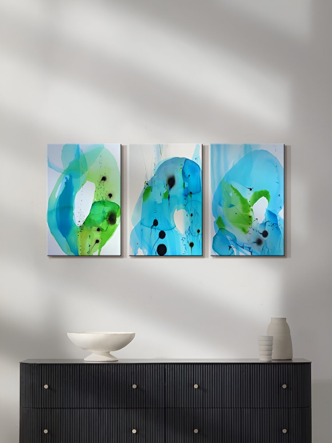 

999Store Blue & Green 3 Pieces Abstract Canvas Canvas Painting Wall Arts